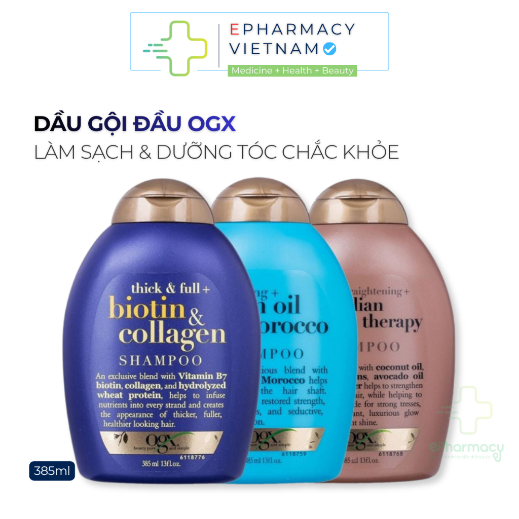 Dầu Gội Đầu OGX Biotin & Collagen / Keratin / Argan Oil giúp tóc dày chắc khỏe 385ml