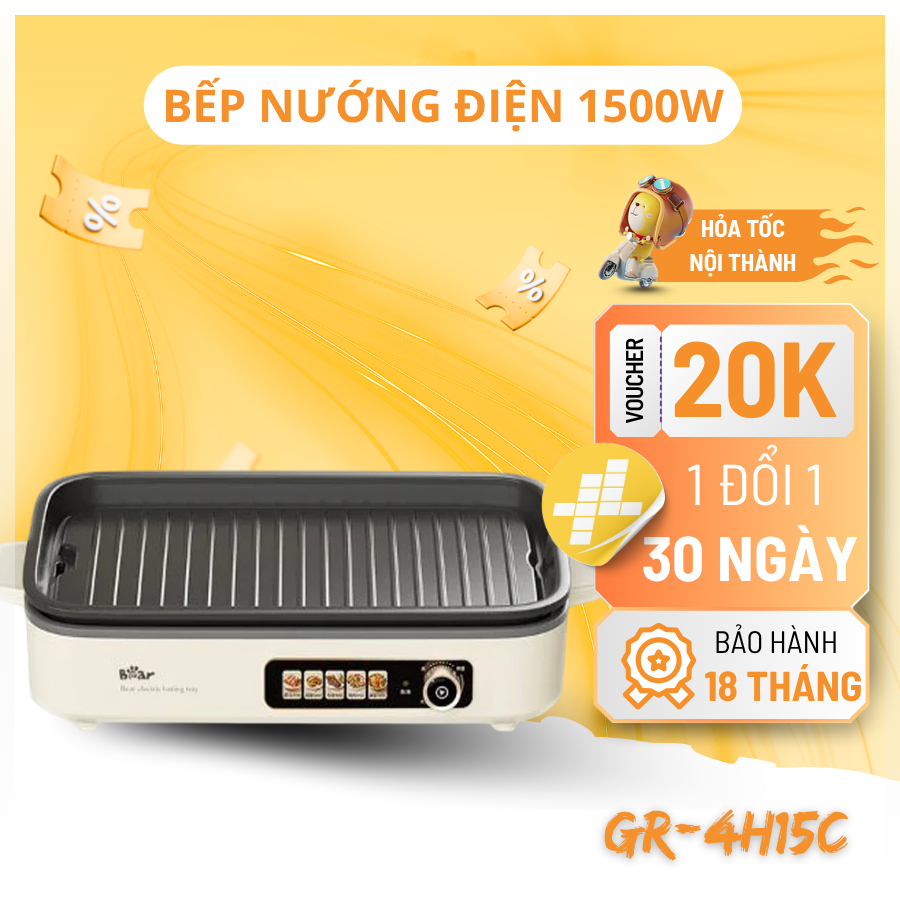 Bếp Nướng Điện Bear Thiết kế Hiện Đại, Nướng Không Khói, Ít Dầu Mỡ, Dễ Vệ Sinh GR-4H15C