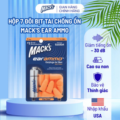 MUA 2 TẶNG 1 - Hộp 7 đôi nút bịt tai chống ồn Mack's Ear ammo dùng cho ngủ ngon, nhập khẩu Mỹ