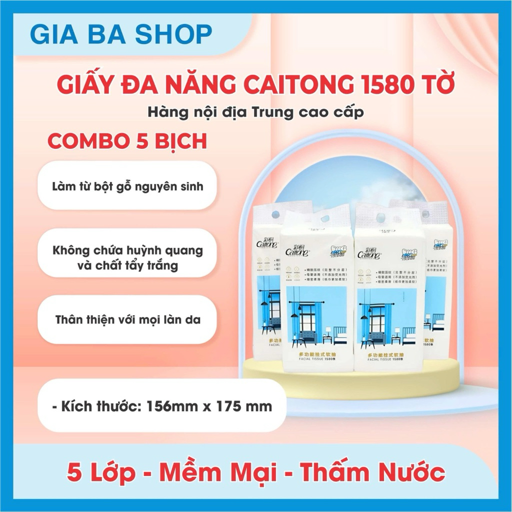 [COMBO 5 BỊCH ] Loại 1580 Giấy Rút Treo Tường Caitong 1580  Tờ - Tặng 1 Móc Treo - Hàng Nội Địa Trun