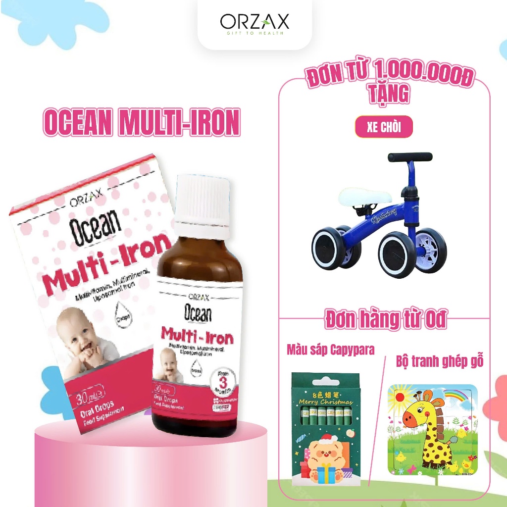 Siro Orzax Ocean Multi-Iron - Bổ sung sắt Lipofer và 14 vi chất thiết yếu - Ngừa thiếu máu