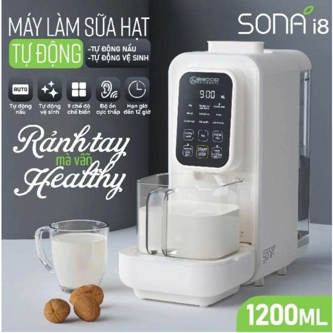 Máy làm sữa hạt tự động vệ sinh 2GOOD Sona i8 (ca thủy tinh)-Hàng cao cấp-Bảo hành 12 tháng