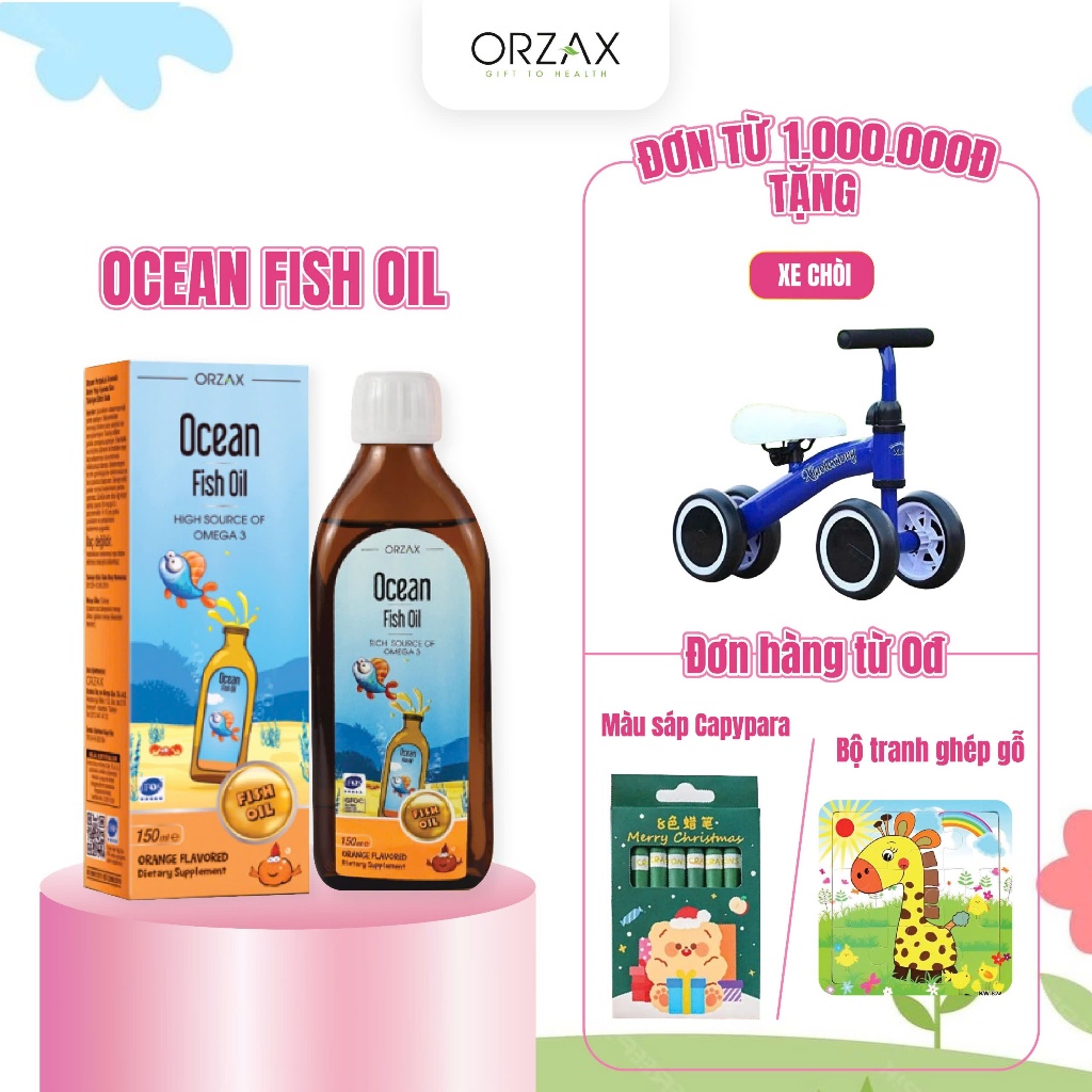 Orzax Ocean Fish Oil 150ml – Bổ sung Omega 3, DHA giúp phát triển não bộ, thị lực cho trẻ từ 6 tháng