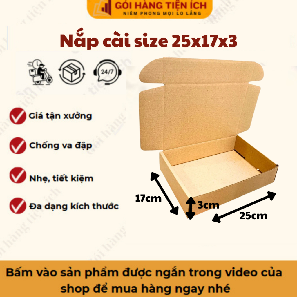 Combo 100 carton nắp cài 25x17x3, hộp giấy đóng hàng đựng trang sức, phụ kiện giá rẻ