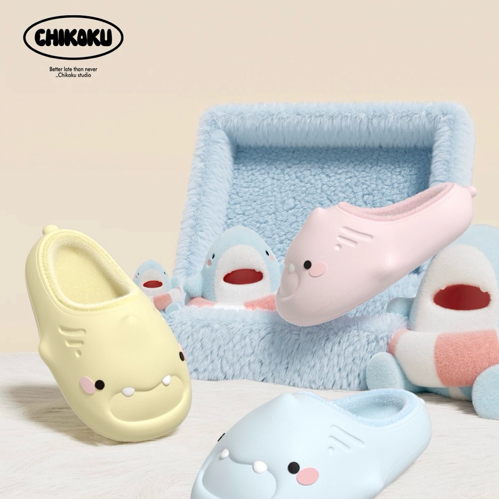 [Auth] CHIKOKU Dép Cá Mập Lót Lông Chống Nước Chống Trượt Đế Cao 3cm
