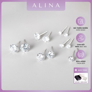 Bông Tai Bạc Ta Nguyên Khối Đính Đá CZ 6A Khuyên Nụ Đá Nam Nữ Đơn Giản 0397