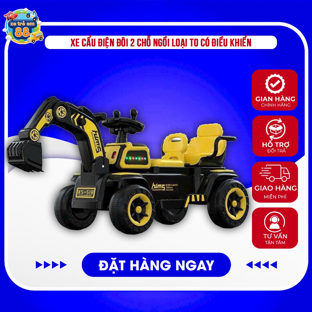 DT219-  Xe cẩu điện đôi 2 chỗ ngồi loại to có điều khiển cần múc cho bé 5188 Đồ Chơi Xe Đạp Toys Chò