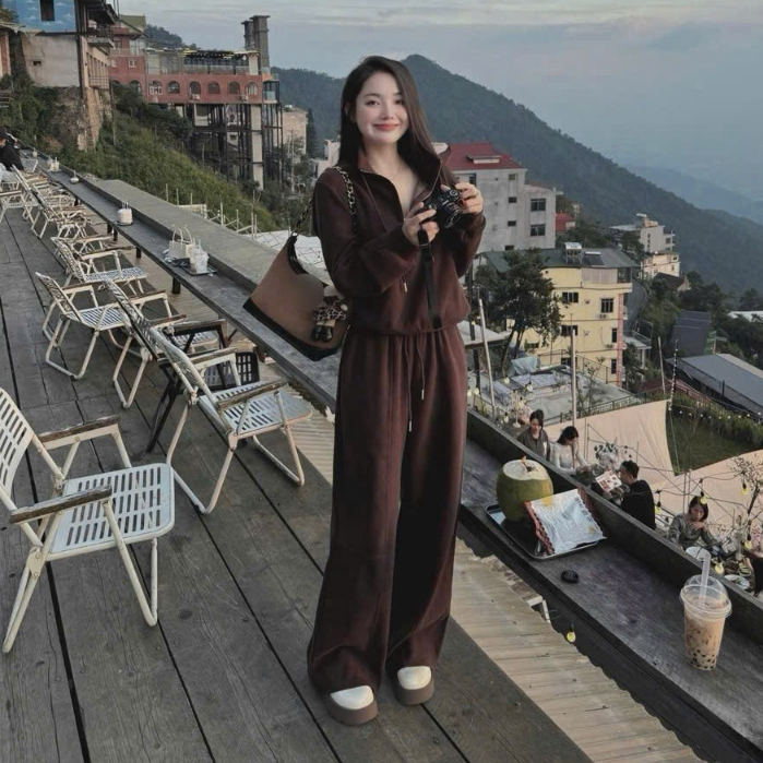 Chất liệu nỉ mềm mại,Đồ nỉ nữ thời trang bộ áo dây kéo mix quần dài K07