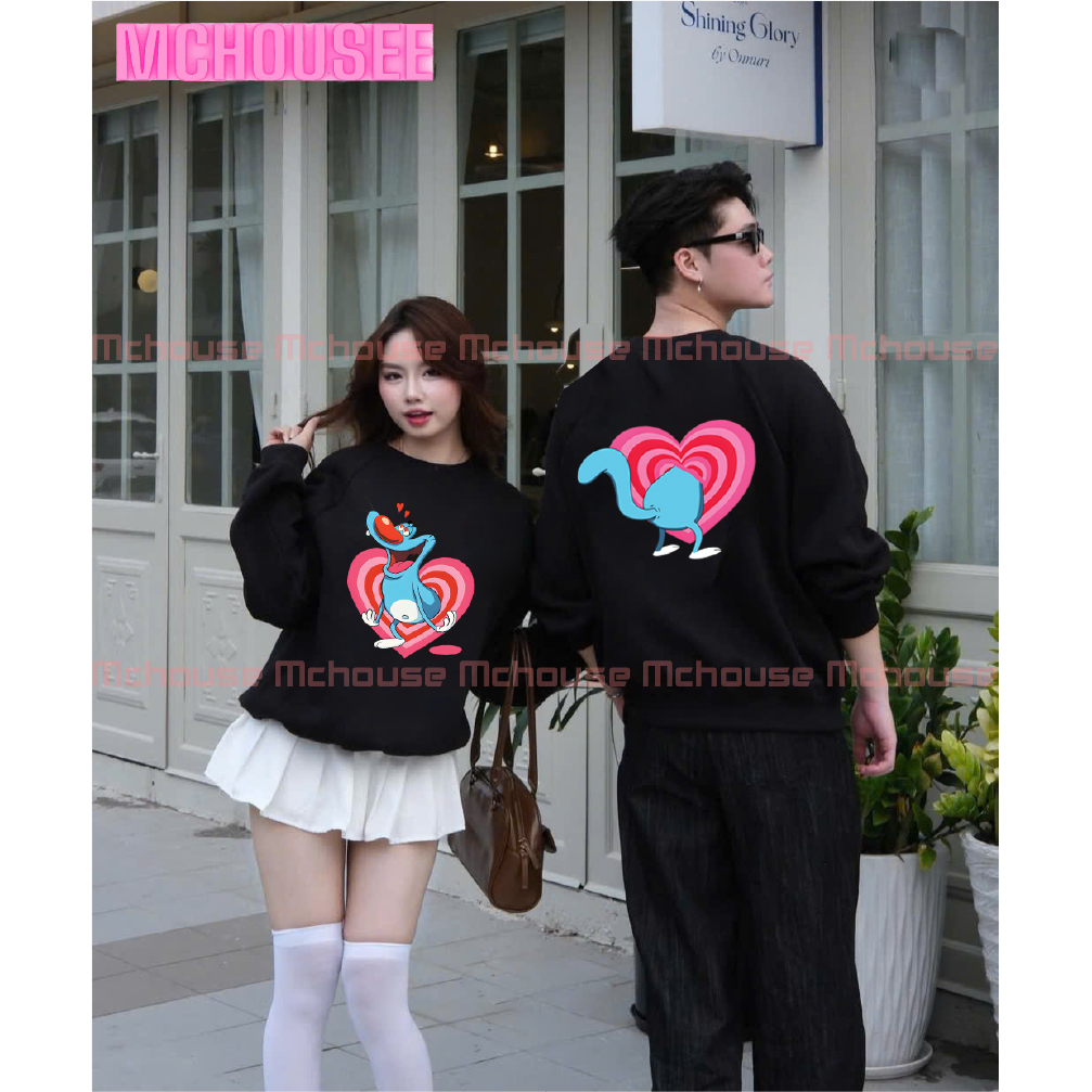 Áo Sweater Đôi Nam Nữ In Hình Oggy Siêu Đẹp,Áo Đôi Phong Cách Unisex Chất Liệu Nỉ Bông Cao Cấp MChou