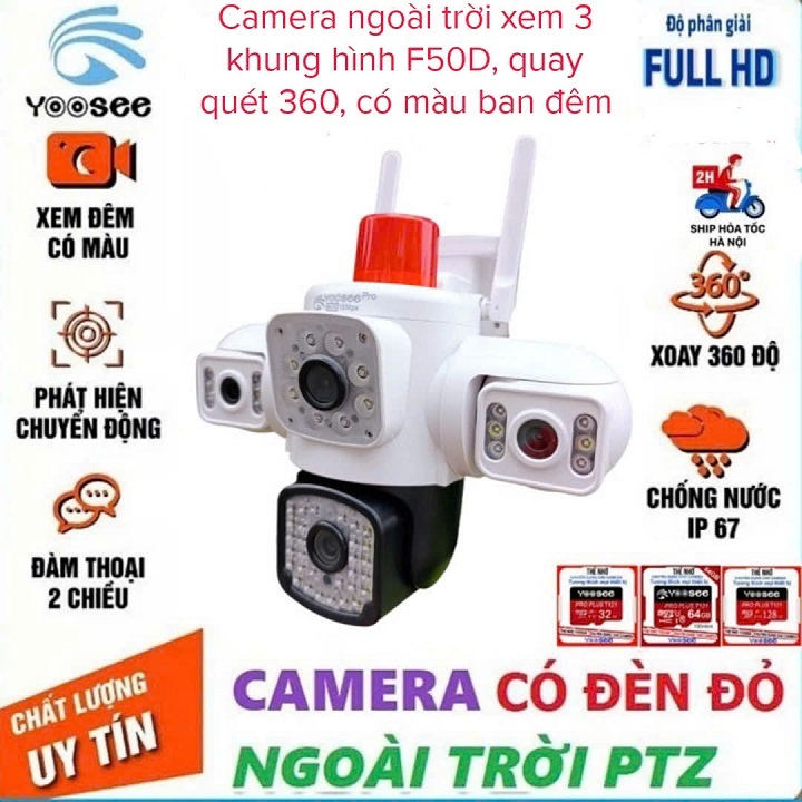 Camera ngoài trời yoosee Ptz F50 xem 3 góc khác nhau, sắc nét, góc rộng, chịu mưa nắng