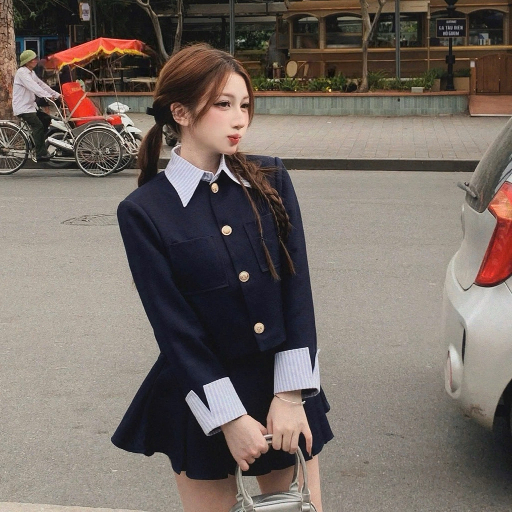 🍀💄SET ÁO XANH ĐEN TÚI HỘP CƠ SM + CV XẾP LY