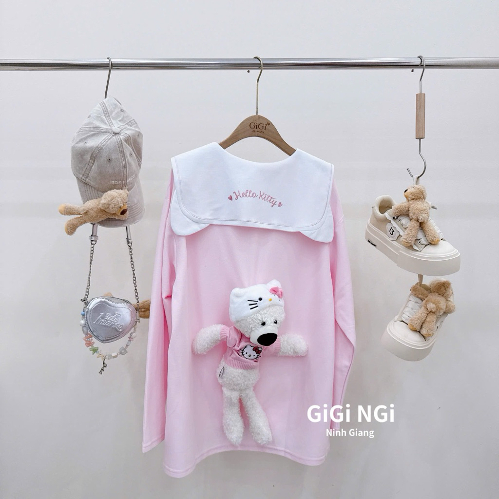 Áo nỉ 13DMZ cổ thuỷ thủ đính gấu bông kitty