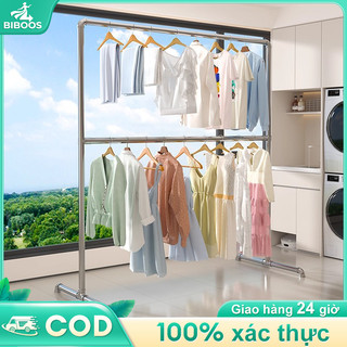  sào phơi quần áo 2 tầng giá treo quần áo Thiết kế chống gió xào đồ treo quần áo Ống thép 