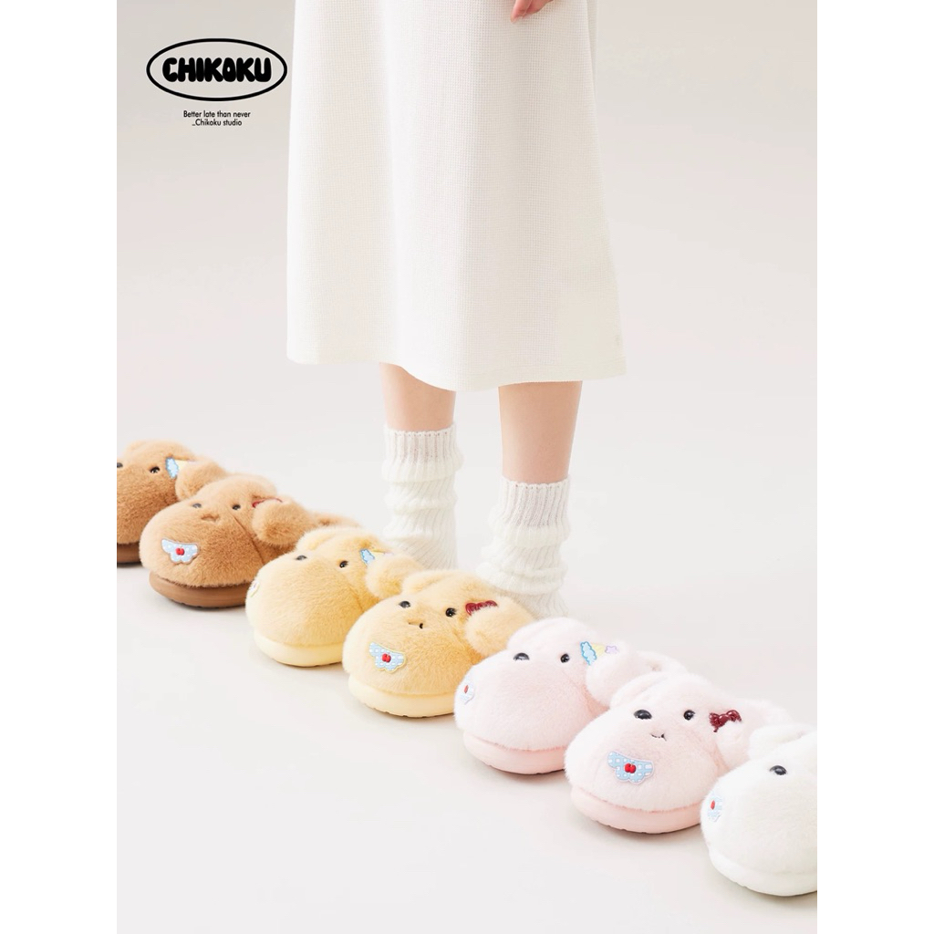[AUTH] CHIKOKU Dép Cún Lông Chính Hãng Chống Trượt Đế Cao 3cm