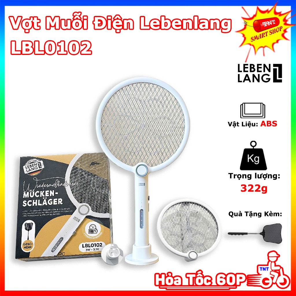 Vợt Muỗi Điện Lebenlang LBL0102, đèn bắt muỗi 2in1 tự động,3W, an toàn khi sử dụng, tặng 1 đập côn t