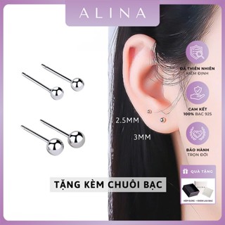 Bông Tai Bạc 925  Bi Tròn Không Đá Đơn Giản Nam Nữ Unisex Đeo Vành Tai 0408 C8