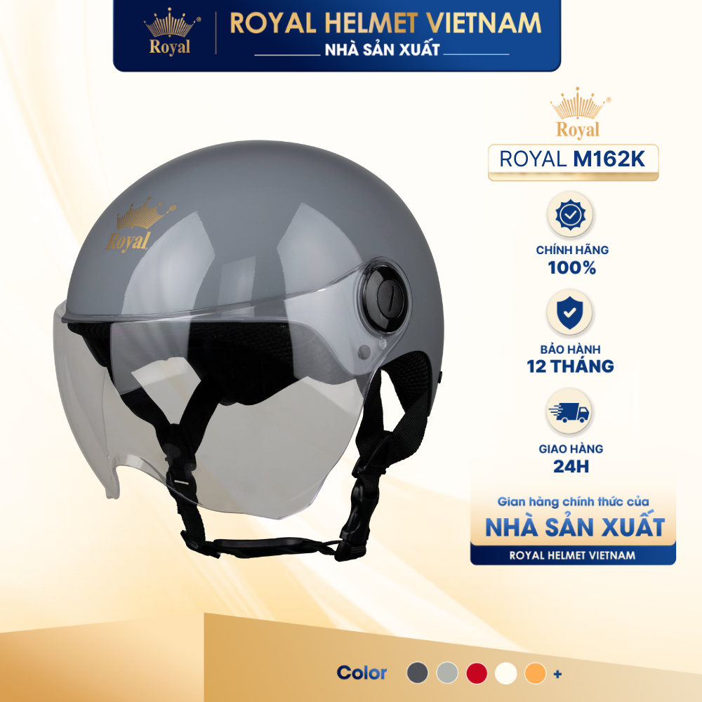 [NHÀ SẢN XUẤT] [XÁM XI MĂNG] Mũ Bảo Hiểm Nửa Đầu Royal M162 Kính Trắng, M162K Cho Nam Nữ Đi Xe Máy
