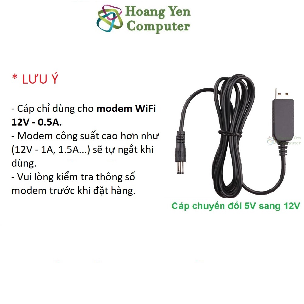 Cáp Chuyển Đổi 5V sang 12V, 5V sang 9V (Dùng cho modem Wifi 12V-0.5A) - Hoangyencomputer