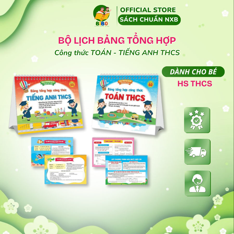 Sách - Bộ Lịch Bảng Tổng Hợp Công Thức Toán THCS và Tiếng Anh THCS (Phiên bản 5.0) 2024