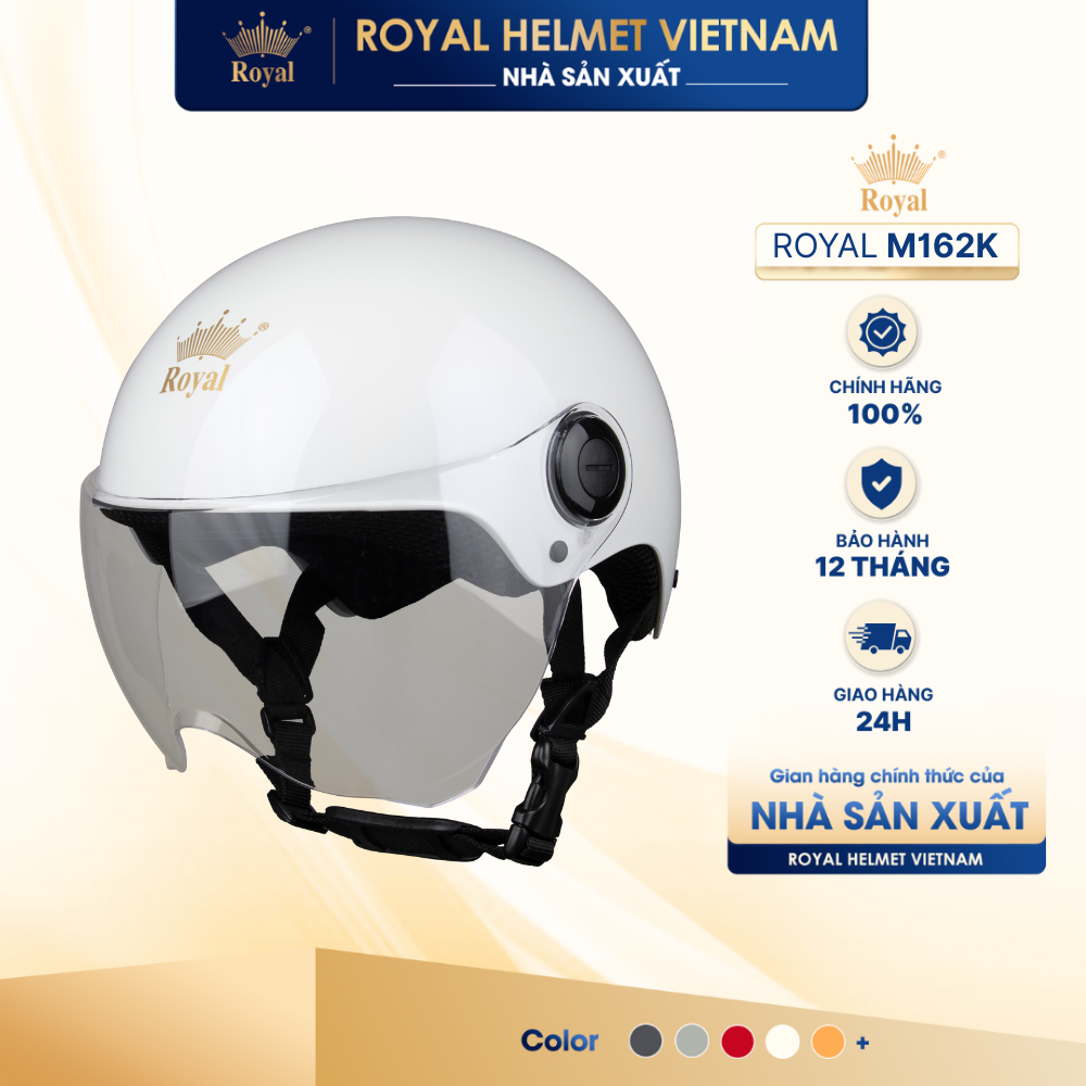 [NHÀ SẢN XUẤT] [TRẮNG] Mũ Bảo Hiểm Nửa Đầu Royal M162K Có Kính Chắn Cho Nam Và Nữ Đi Xe Máy Chính Hã