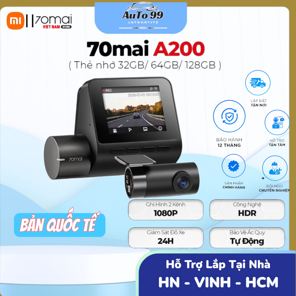 Camera Hành Trình Ô TÔ 70mai A200 HDR 1080P Ghi hình Trước _  Sau , giám sát đỗ xe 24h an toàn - Bản