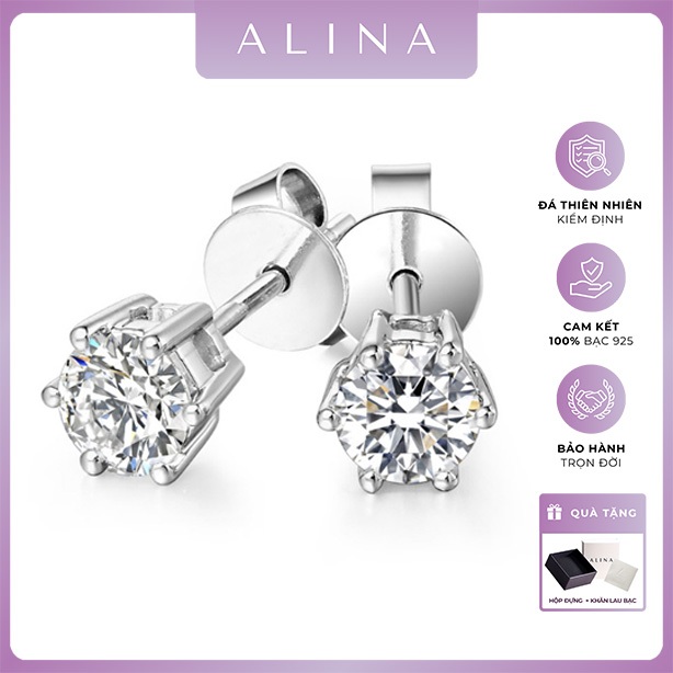 Bông Tai Bạc 925 6 Chấu Chắc Chắn Đá CZ 6A Chuẩn 120 Lát Cắt Siêu Lấp Lánh Khuyên Nụ Đơn Giản Nam Nữ