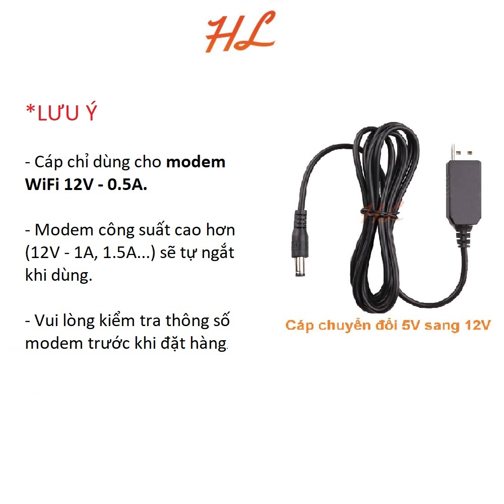 Cáp Chuyển Đổi Nguồn 5V sang 12V, 5V sang 9V (Cho Modem Wifi) - Hunglongpc