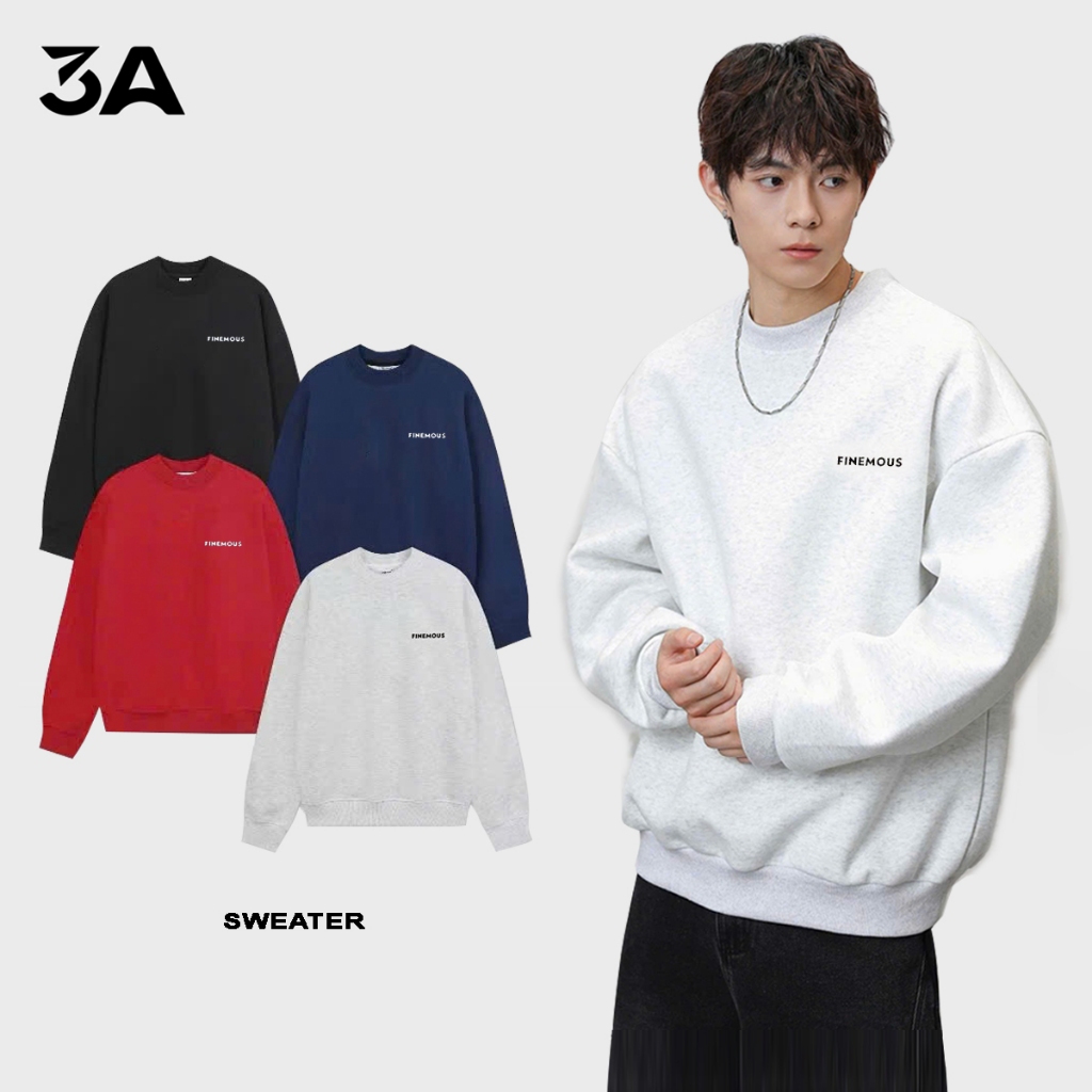 Áo Nỉ Cổ Tròn Chữ Thêu FINEMOUS Nam Nữ Unsiex - Sweater Cao Cấp Nhà 3A Menstore