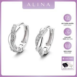  Khuyên Tròn BẠC 925 Nguyên Chất Xoắn Đá Bông Tai Khoen Tròn Đính Đá Nam Nữ  1711 D5 