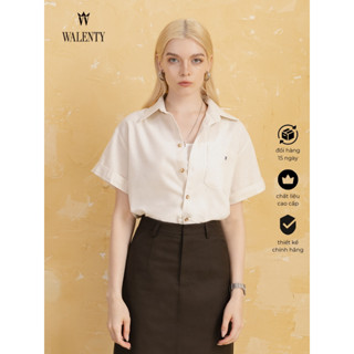   Walenty  Áo sơ mi Linéa chất vải linen dáng ngắn phom suông thêu logo phong cách casual chic 