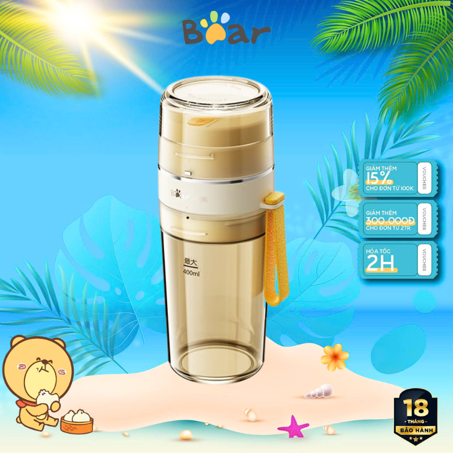 Máy xay sinh tố cầm tay tích điện 0.4L Bear LLJ-K05V8, 70W, 12 Lưỡi dao inox xay đá, BH 18 Tháng