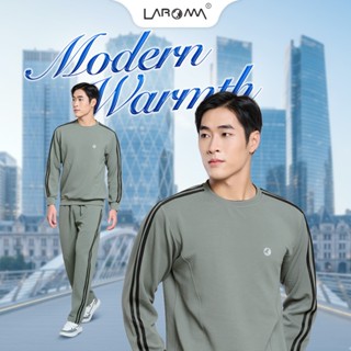  LAROMA Bộ Quần Áo Nỉ Thu Đông Cổ Chui Quần Suôn Cho Nam | Sọc Đôi - Giữ Ấm - Vải Thơm - Kháng Khuẩn 