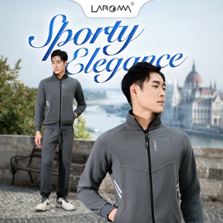  LAROMA Bộ Quần Áo Nỉ Thu Đông Khóa Kéo Cho Nam | Sọc Đôi - Giữ Ấm - Vải Thơm - Kháng Khuẩn - Mềm Mại 