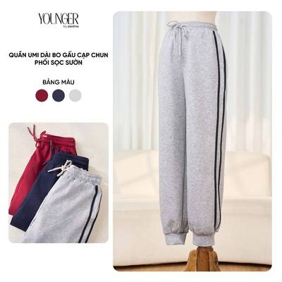 Quần dài nữ YOUNGER BY CARDINA chất umi bo gấu cạp chun phối viền sọc sườn 5YQDT35