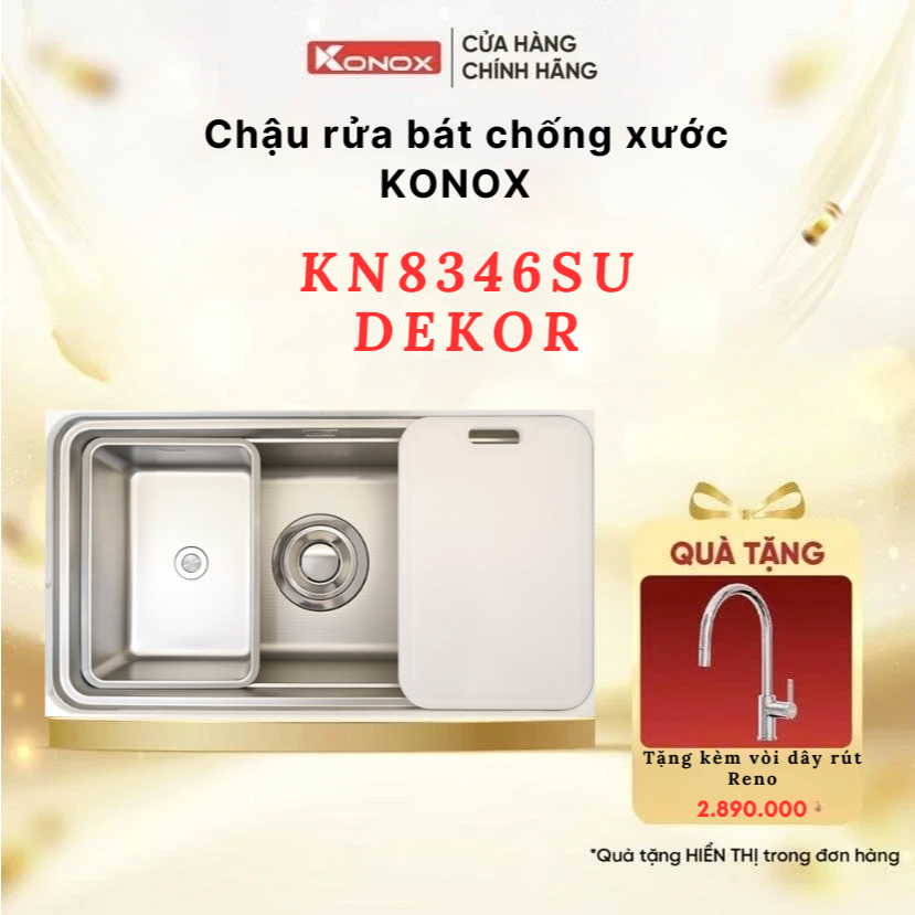 Chậu rửa bát chống xước KONOX Workstation Sink KN8347SU Dekor (Tặng kèm vòi dây rút Reno)