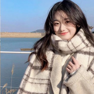 Khăn Quàng Cổ Nữ mùa đông Khăn Choàng Len Kẻ Caro vải Len Phong Cách Vintage
