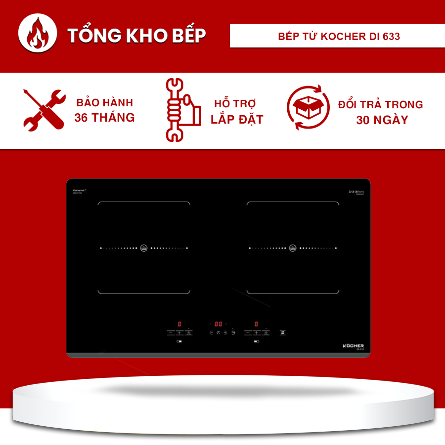 Bếp từ kocher DI-633 cTính năng Booster nấu nhanh : gia tăng nhiệt độ công xuất lên đến 2400W.