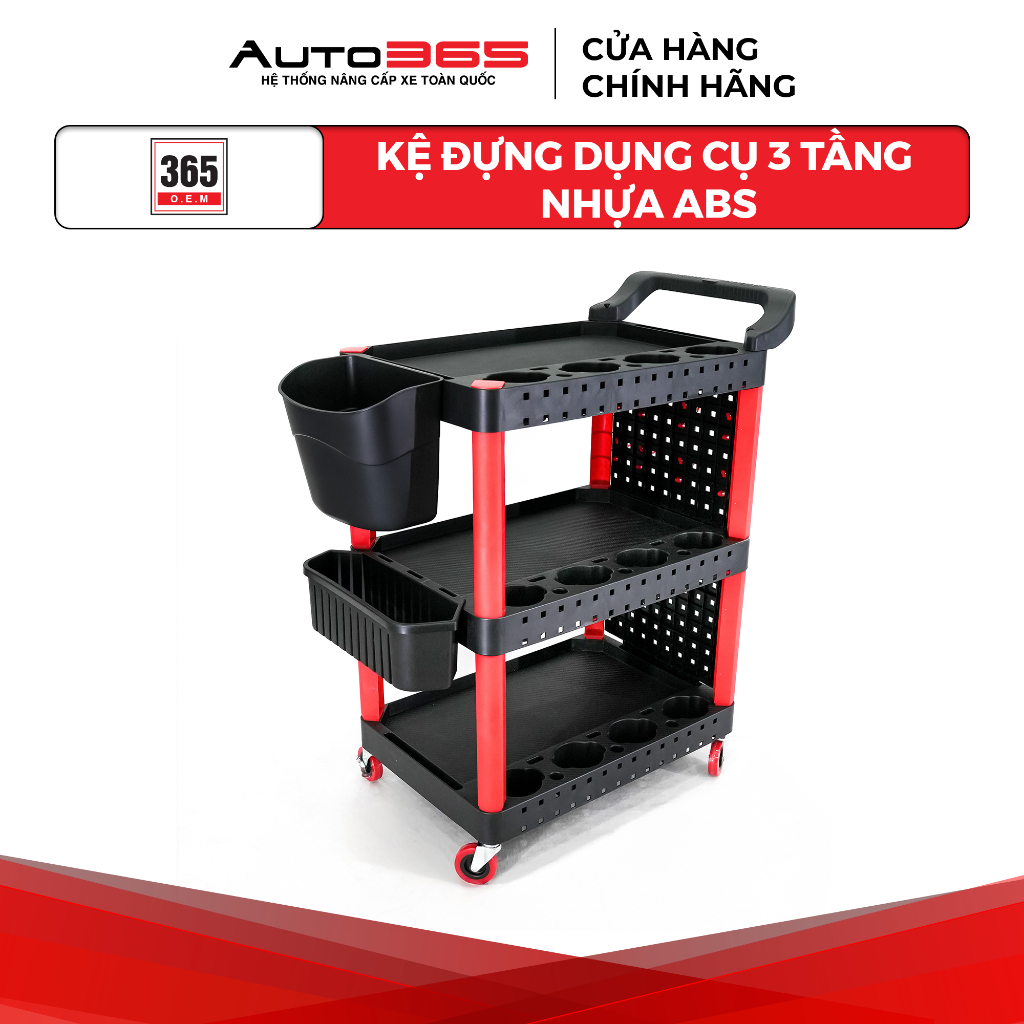 Kệ Đựng Dụng Cụ 3 Tầng Nhựa ABS Chịu Lực Có Bánh Xe Xoay Di Động Cho Xưởng Sửa Xe, Gara 365OEM - Aut