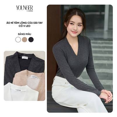 Áo nỉ nữ YOUNGER BY CARDINA vải nỉ tăm lông cừu dài tay cổ V leo 5YANF21