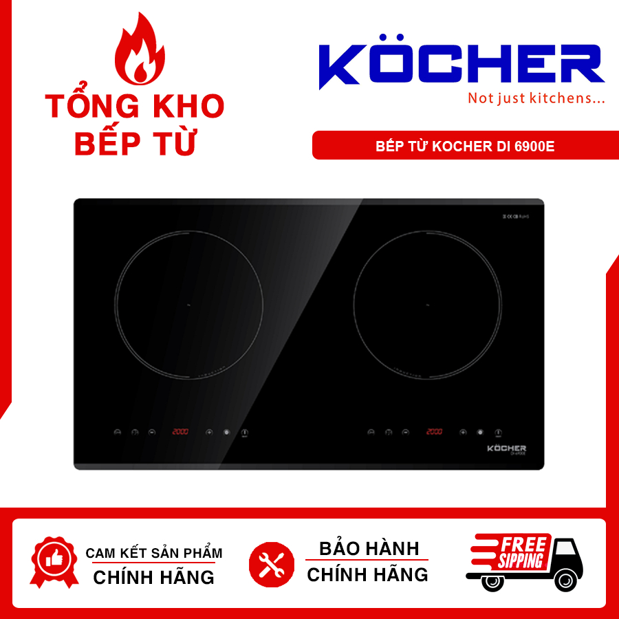 Bếp từ Kocher DI-6900E. Đặc điểm mặt kính bếp từ Kocher: + Mặt kính vát cạnh, góc kính bo tròn tinh 