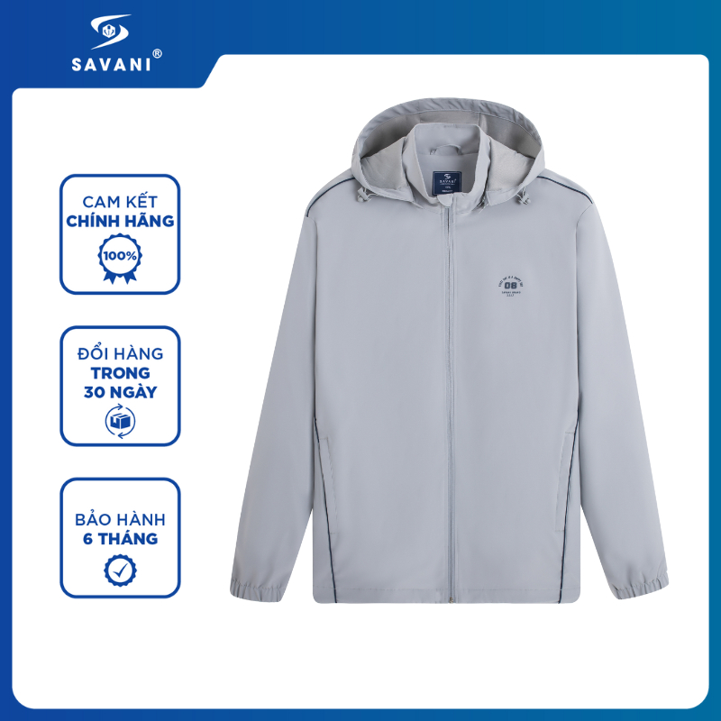 Áo Khoác Gió Nam SAVANI 2 Lớp , Túi Áo Có Khóa Kéo, Mũ Tháo Rời Chống Nước Cản Gió Cản Bụi MGFA002W5