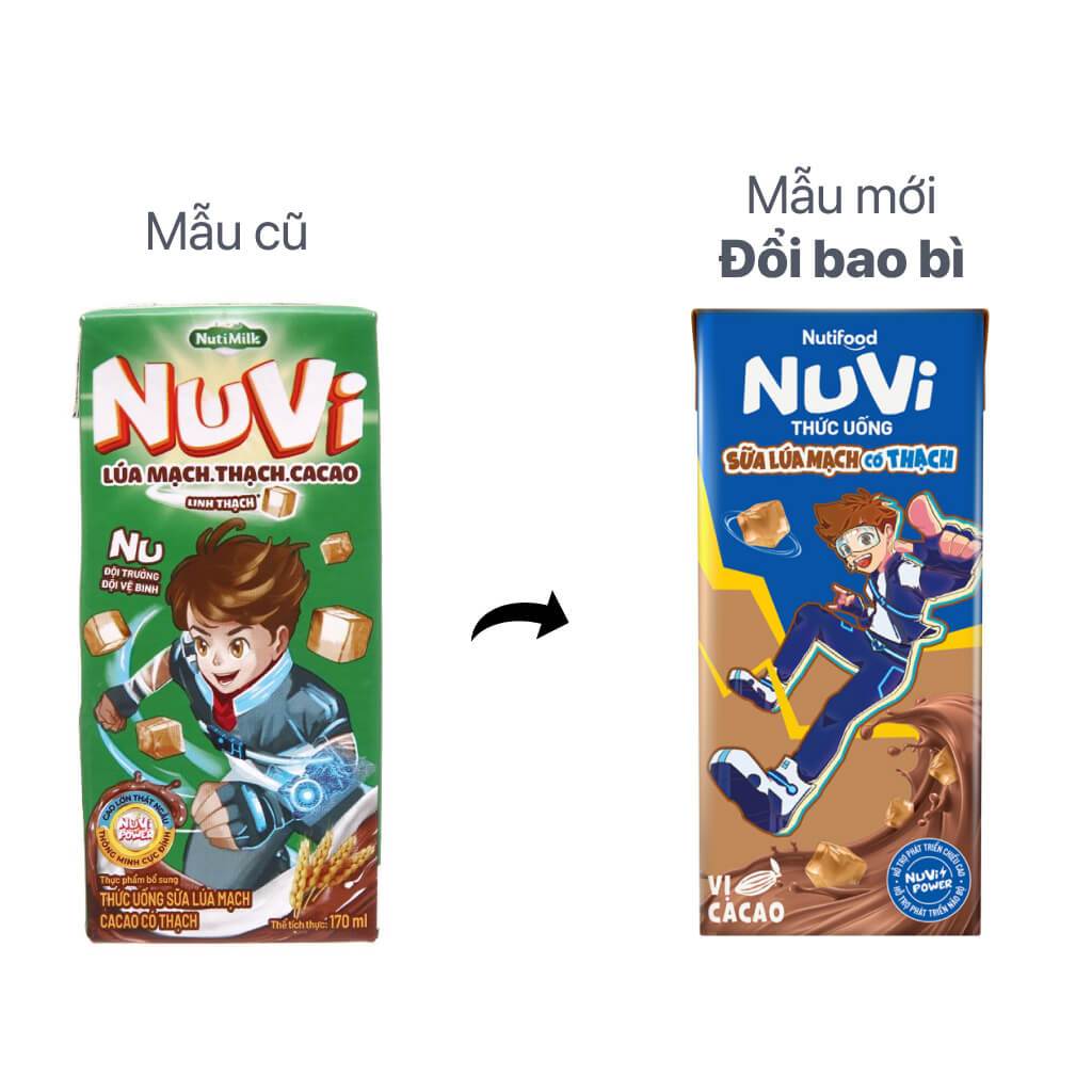 Lốc 04 Hộp 100/170mL Nuvi Sữa Lúa Mạch Thạch Cacao/ Trái cây Thạch Cam/ Dâu/ Trái Cây Nho - YOOSOO