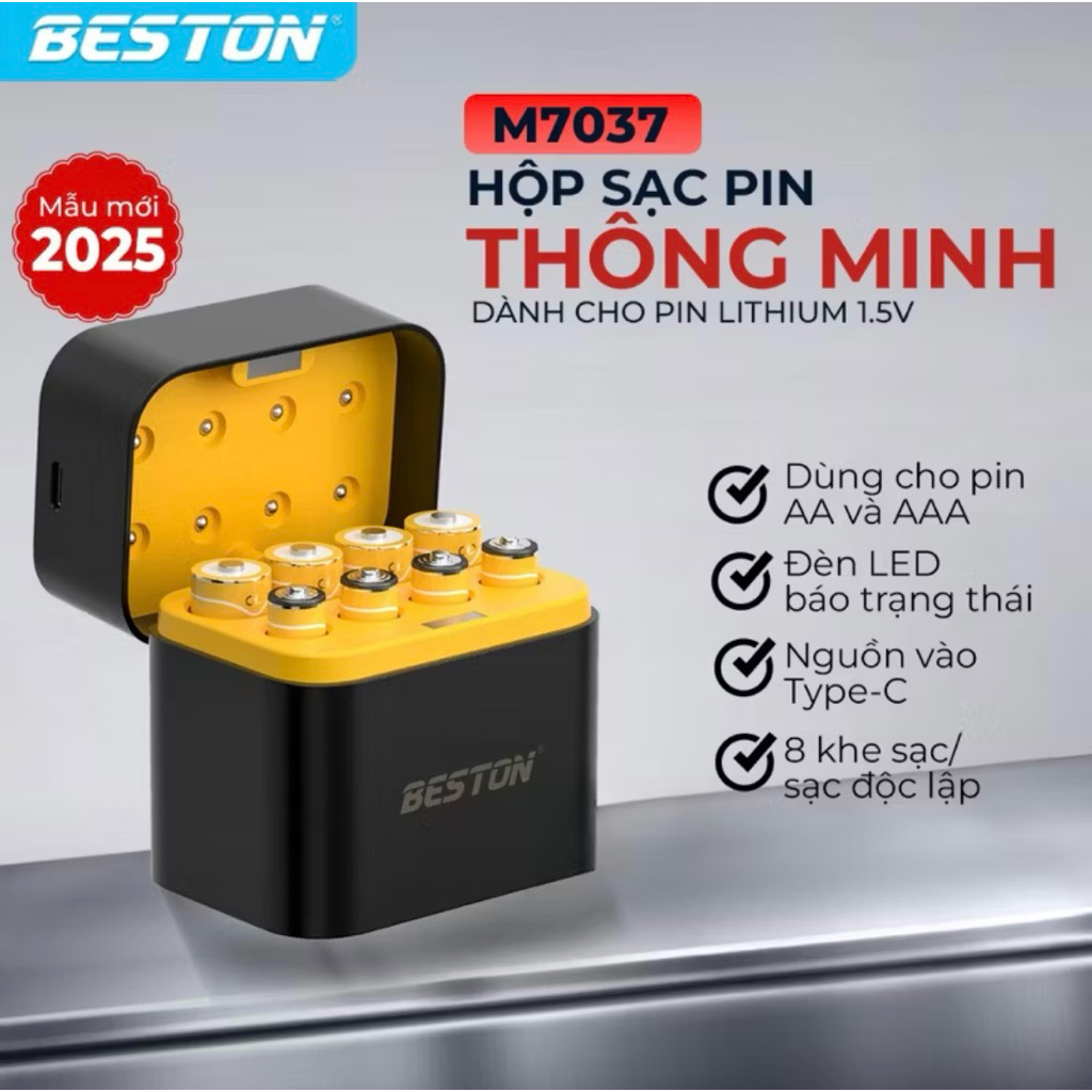 (HaNoi)(ĐPK8K) Pin sạc 1.5V 3600mWh, bộ sạc M7037 sạc 8 viên AA/AAA cùng lúc, cổng Type-C nhanh, đèn