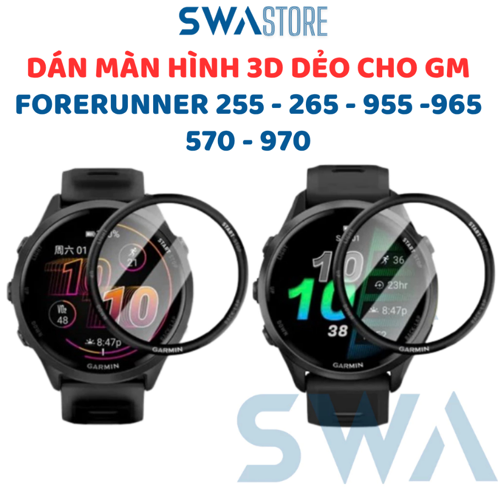 Cường lực dẻo 3D dùng cho đồng hồ Garmin 570 970 255 265 955 965  full màn hình SWASTORE