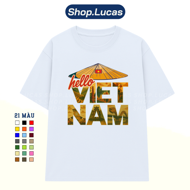 Áo Thun Việt Nam Nón Lá Hello Vietnam In Hình Du Lịch Nam Nữ Unisex Cổ Tròn Cotton Shoplucas Local B