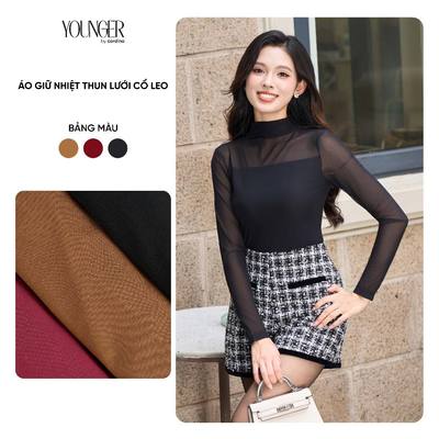 [Xả kho]Áo giữ nhiệt nữ YOUNGER BY CARDINA chất liệu thun lưới cổ leo  5YAHF12
