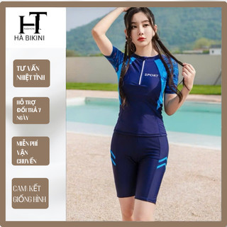  Sẵn HCM  BKN 022   Sét đồ bơi nữ bikini 2 mảnh tay ngắn quần lững kín đáo cao cấp,co giãn thoải mái HÀ BIKINI HT022 