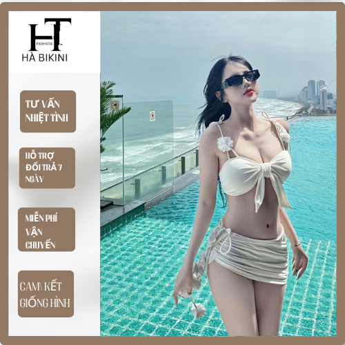 :[BKN 064] set Bikini đi biển 3 mảnh bra phối nơ ,  VÁY DÂY BÔNG, mẫu bikini gợi cảm HÀ BIKINI | BigBuy360 - bigbuy360.vn