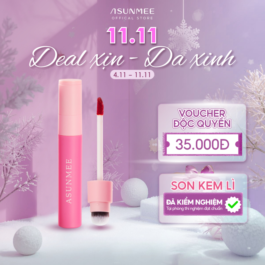 Son Kem Lì ASUNMEE Chính Hãng 2 Đầu Cọ – Chất Son Mỏng Nhẹ, Lì Mịn, Lâu Trôi, Bền Màu Cả Ngày