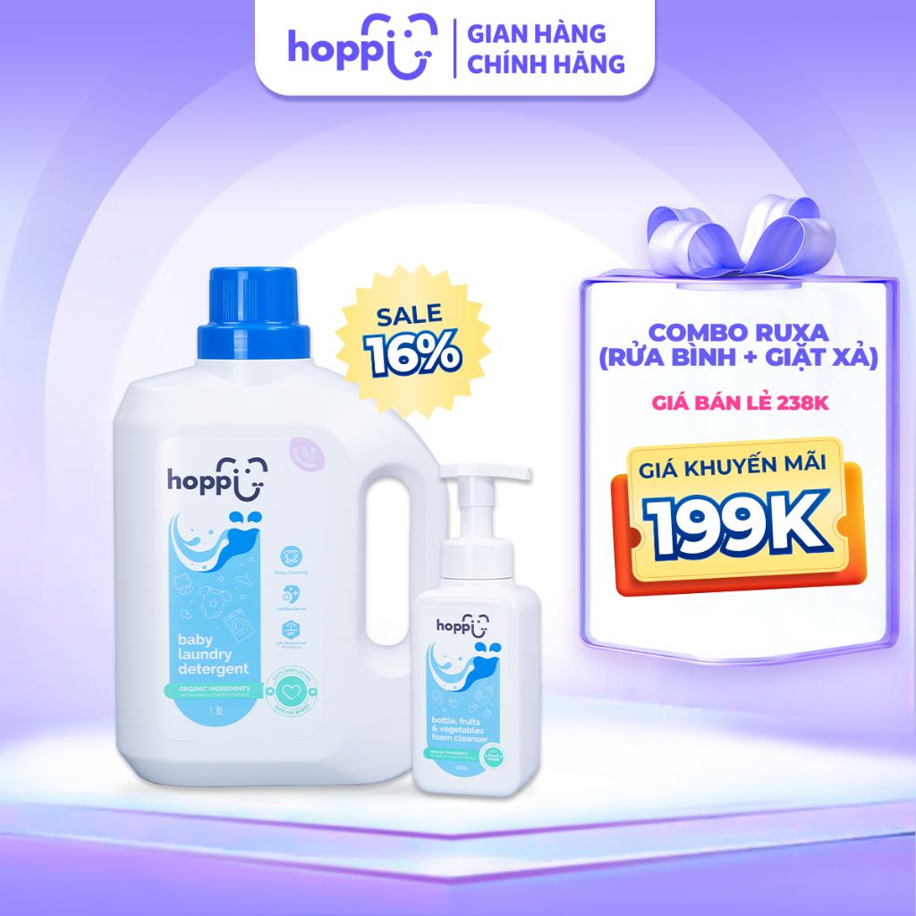 [Ruxa] Combo nước rửa bình Hoppi 500ml và nước giặt xả Hoppi 1.8l